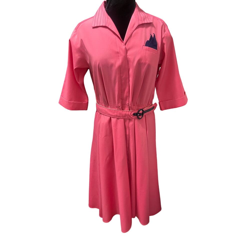Vintage Willi 80s does 50s Barbie Pink Midi Belted Dress 14 Med Large Rockabilly